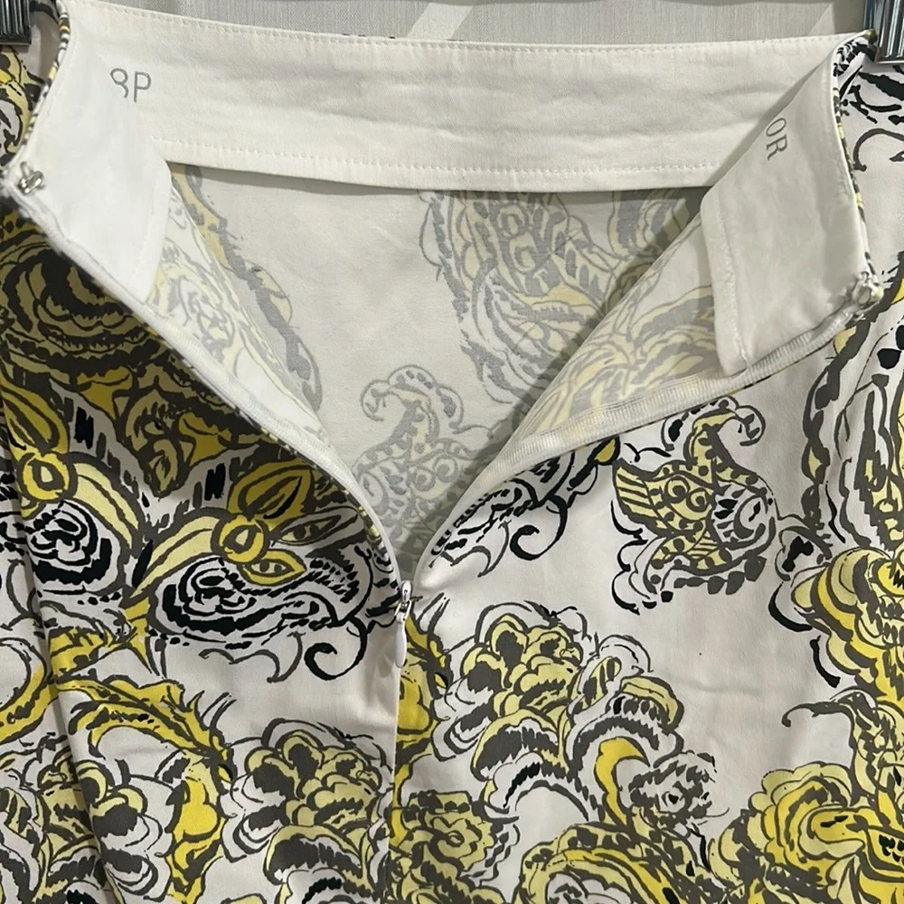 Ann Taylor White & Yellow Print Madison Skirt, Size 8P